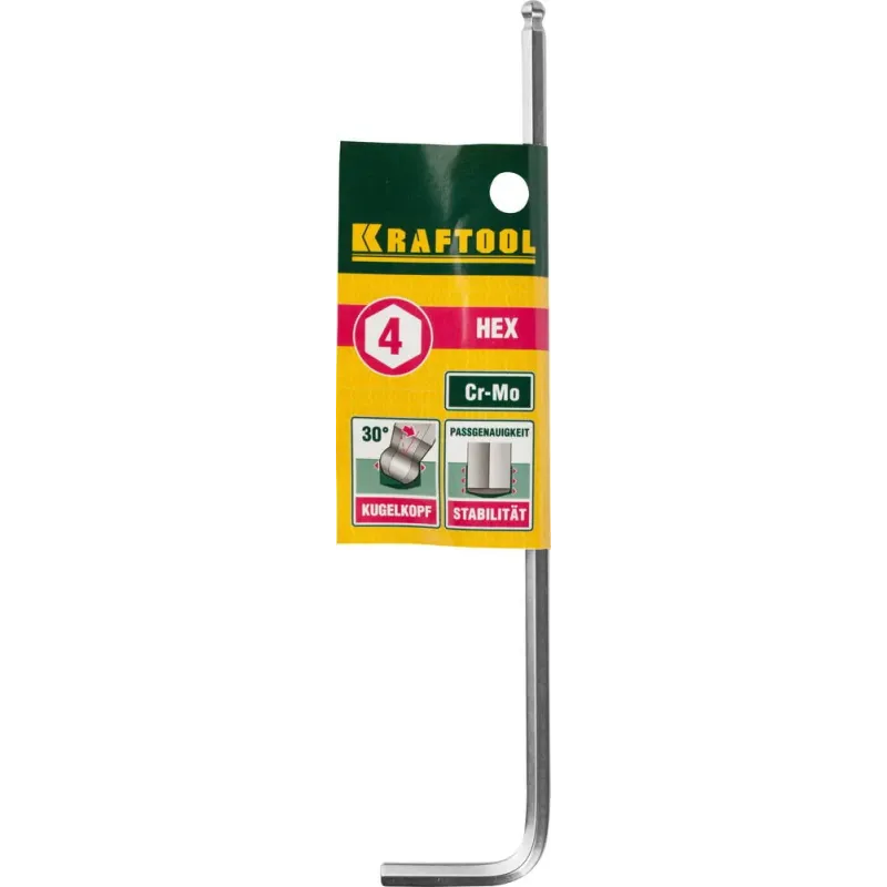 KRAFTOOL HEX-Ball 4 мм, шестигранный ключ с шаром, Cr-Mo (27437-4)