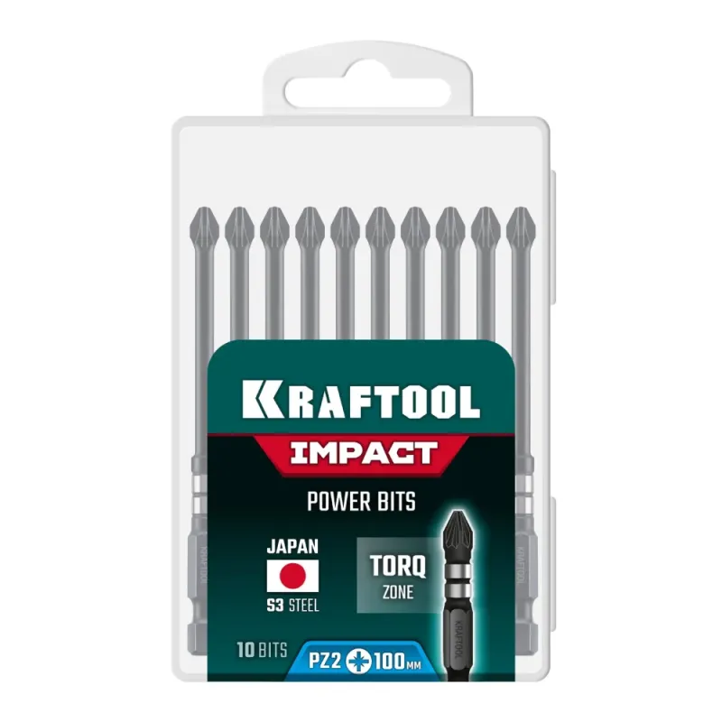 KRAFTOOL Impact PZ 2, 100 мм, 10 шт, ударные биты (26193-2-100-S10)