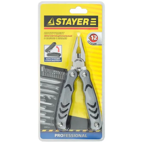 STAYER PROFESSIONAL, мультитул, 12в1, силовая модель, с набором бит, нейлоновый чехол, 105мм (22852)