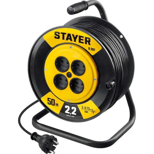 STAYER S-207, ПВС, 2 х 0.75 мм2, 50 м, 2200 Вт, удлинитель на катушке (55073-50)
