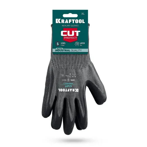 KRAFTOOL CUT PROTECT, XL (10), перчатки с кевларовой нитью для защиты от порезов, с рельефным латексным покрытием (11245-XL)
