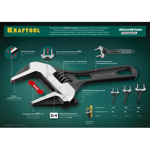KRAFTOOL SlimWide Compact, 120/28 мм, разводной ключ (27266-15)