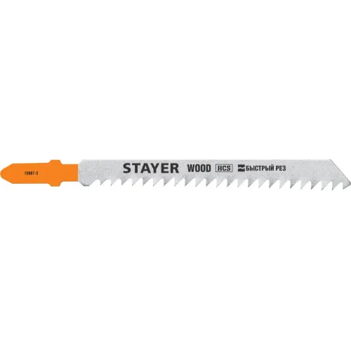STAYER T111C, T-хвост., HCS сталь, по пластику/дереву/ДСП, шаг зуба 3 мм (8TPI), раб. длина 75 мм, 2 шт, полотна для лобзика, Professional (15987-3)