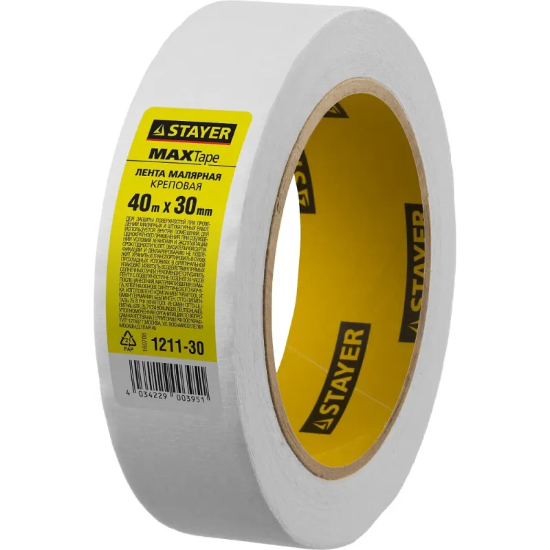 STAYER MAXTape 30 мм х 40 м, креповая, малярная лента, MASTER (1211-30)