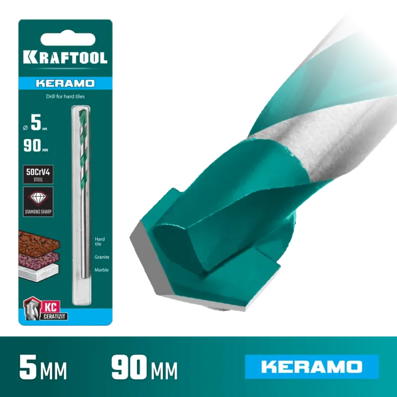KRAFTOOL Keramo, 5 х 90 мм, тв.сплав КС, сверло по керамограниту (29175-090-5)