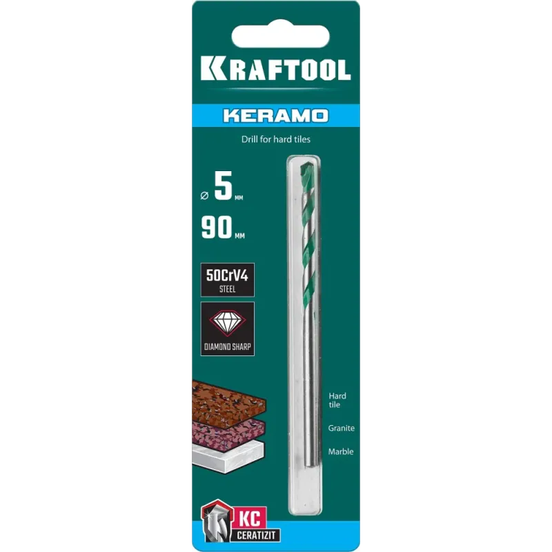 KRAFTOOL Keramo, 5 х 90 мм, тв.сплав КС, сверло по керамограниту (29175-090-5)