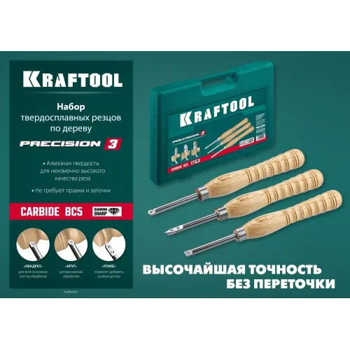 KRAFTOOL Precision-3, 3 предм., набор ручных резцов по дереву (18369)