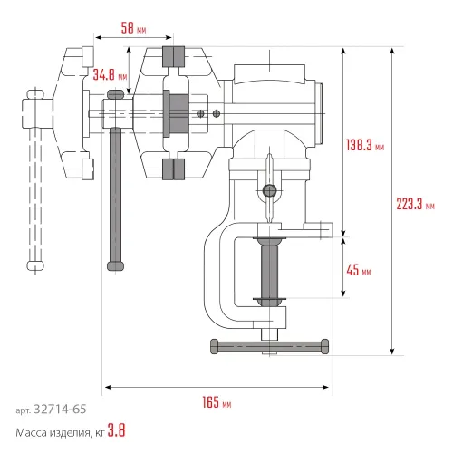 KRAFTOOL 3D-Mini, 65/38 мм, многофункциональные настольные тиски (32714-65)