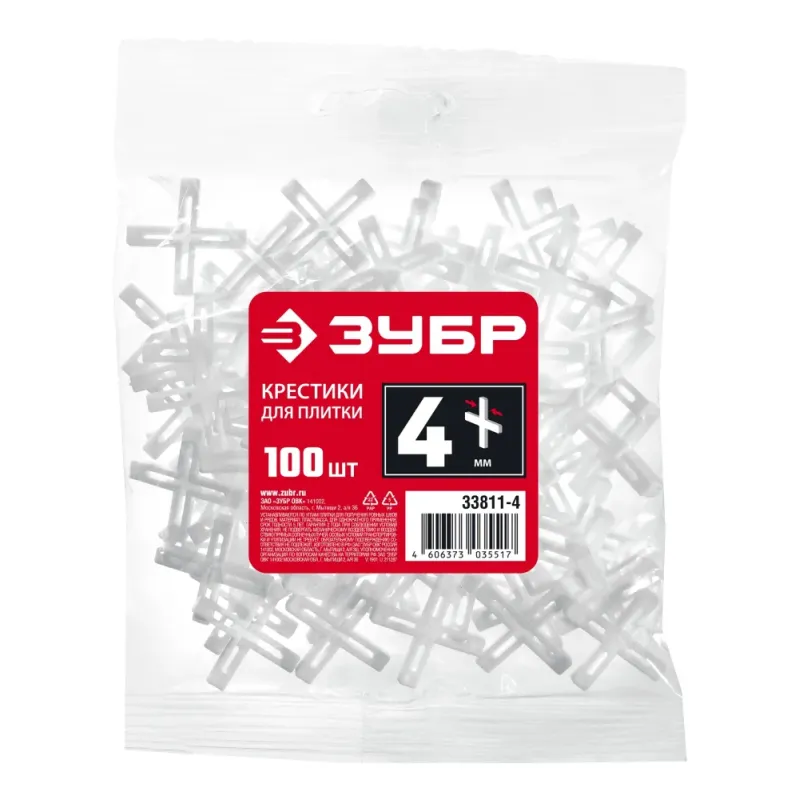ЗУБР 4 мм, 100 шт, крестики для плитки (33811-4)