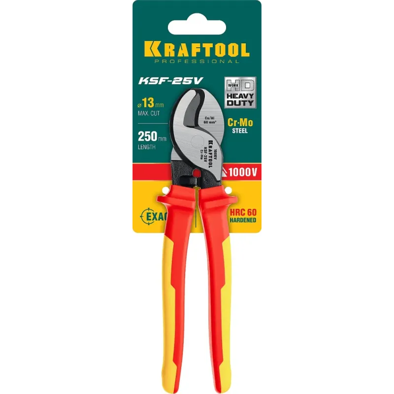 KRAFTOOL KSF-25V, d 13 мм, 250 мм, VDE, 1000 В, усиленный, диэлектрический кабелерез (23334-25V)