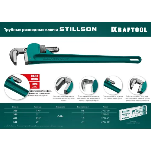 KRAFTOOL STILLSON, 2″, 350 мм, трубный разводной ключ (2727-35)