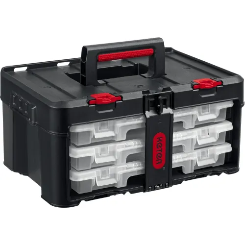 KETER STACKNROLL, 481 х 332 х 233 мм, (19″), пластиковый ящик с 3 органайзерами и 18 ячейками (38406)