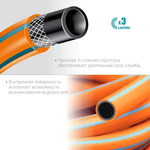 GRINDA FLEX 3, 1″, 25 м, 15 атм, из термоэластопласта, трёхслойный, армированный, гибкий, поливочный шланг, PROLine (429008-1-25)