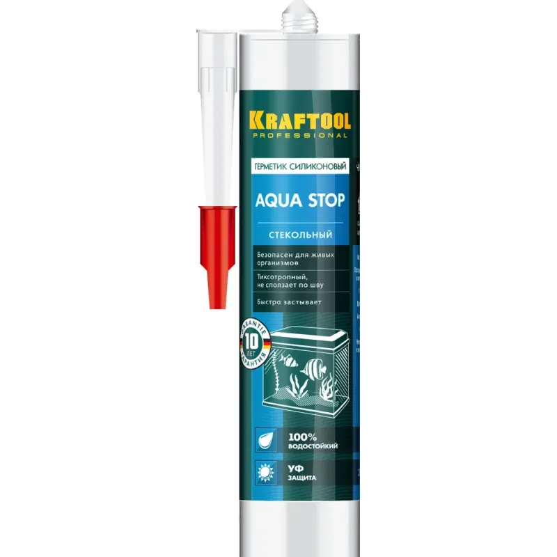 KRAFTOOL KRAFTSeal GX107 ″AQUA STOP″, 300 мл, черный, стекольный силиконовый герметик (41256-4)