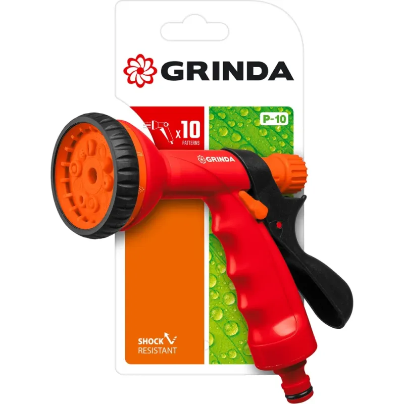 GRINDA P-10, 10 режимов, курок сзади, пластиковый, поливочный пистолет (8-427373)