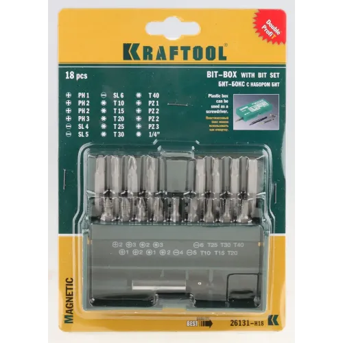KRAFTOOL 18 шт, с магнитным адаптером, набор бит (26131-H18)