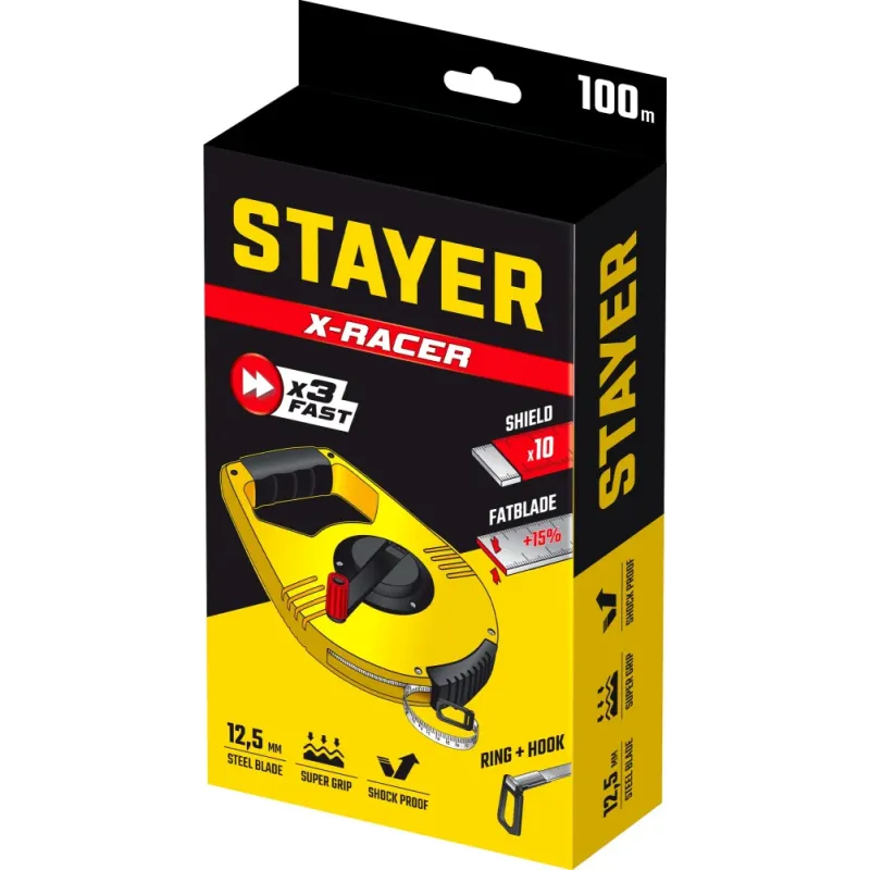 STAYER RACER 100 м геодезическая стальная мерная лента (34186-100)