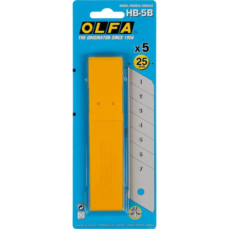 OLFA 25 мм, 5 шт, в пластиковом кейсе + блистер, сегментированные лезвия (OL-HB-5B)