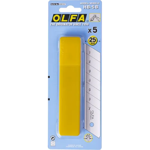 OLFA 25 мм, 5 шт, в пластиковом кейсе + блистер, сегментированные лезвия (OL-HB-5B)