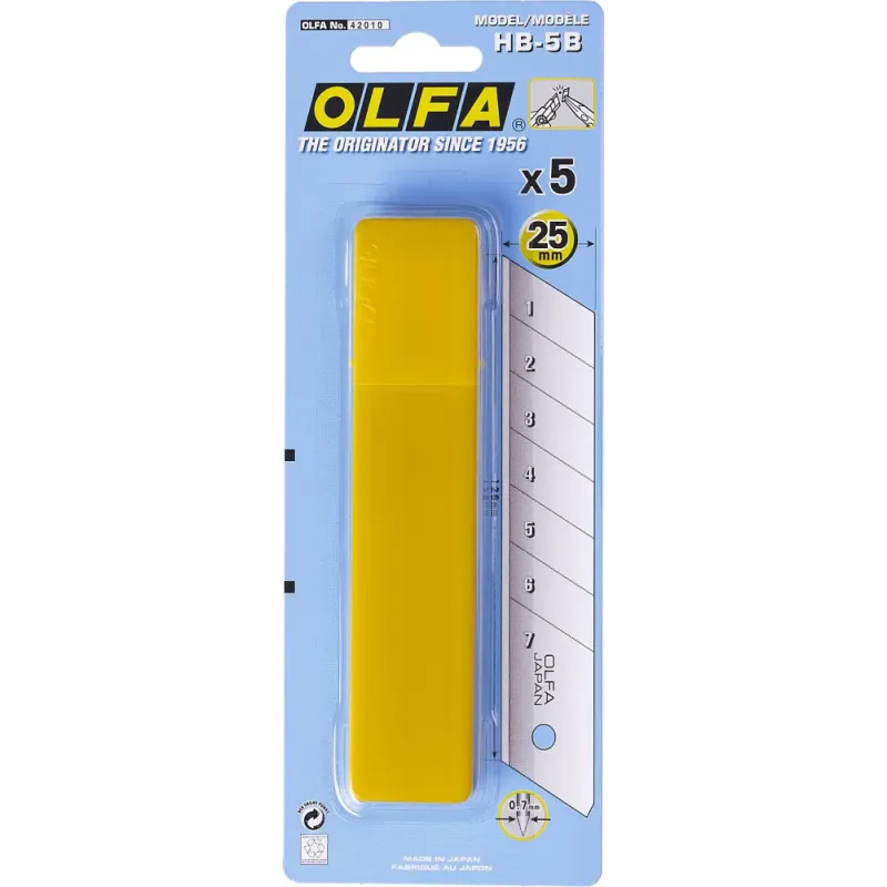 OLFA 25 мм, 5 шт, в пластиковом кейсе + блистер, сегментированные лезвия (OL-HB-5B)