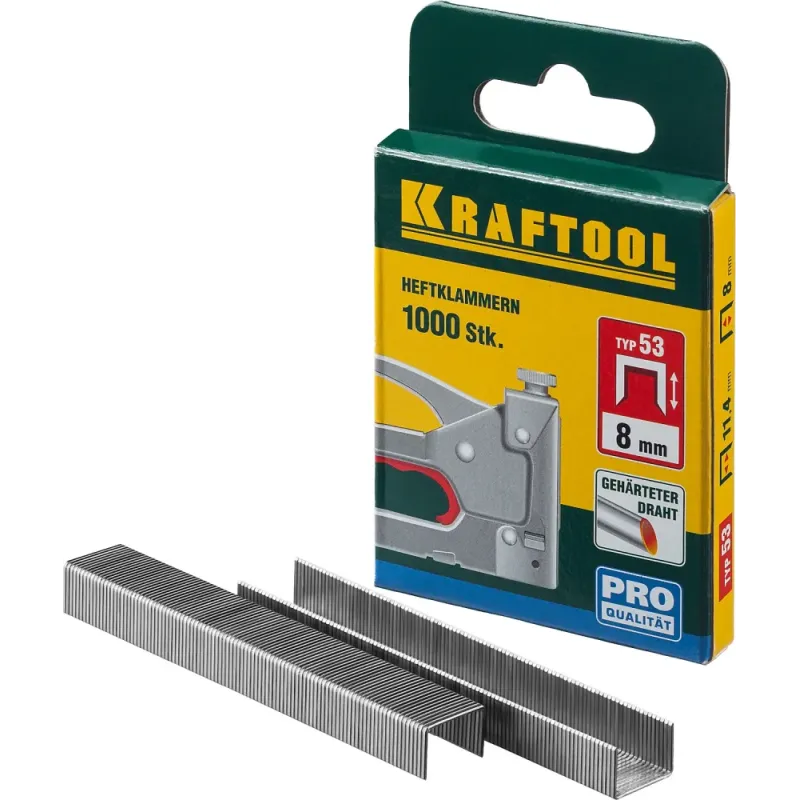 KRAFTOOL скобы тип 53 (A/10/JT21), 8 мм, калибр 23GA. 1000 шт (31670-08)
