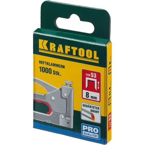 KRAFTOOL скобы тип 53 (A/10/JT21), 8 мм, калибр 23GA. 1000 шт (31670-08)