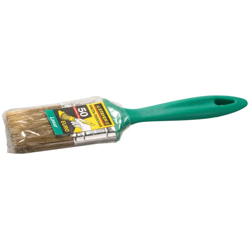 STAYER LASUR-EURO, 100 мм, 4″, смешанная щетина, пластмассовая ручка, для высокотекучих ЛКМ, плоская кисть (01081-100)