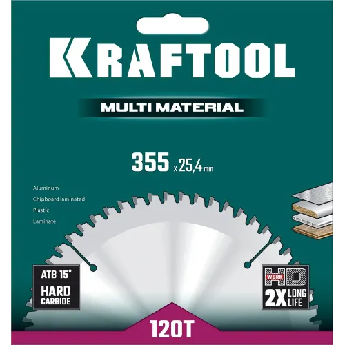 KRAFTOOL Multi Material, 355 х 25.4 мм, 120Т, пильный диск по алюминию (36953-355-25.4)