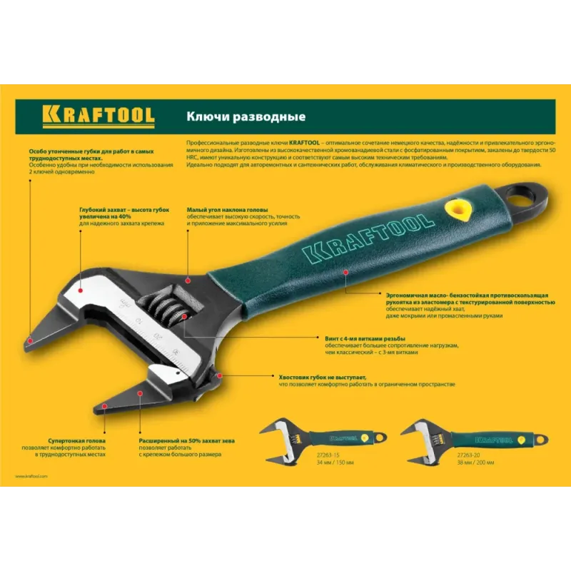KRAFTOOL SlimWide Ultra, 200/38 мм, разводной ключ (27263-20)