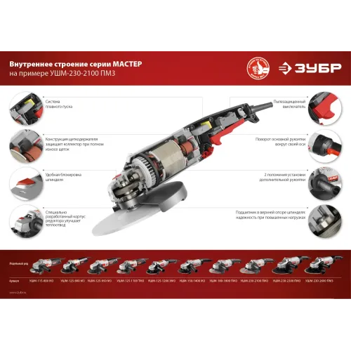 ЗУБР 1800 Вт, d180 мм, УШМ (УШМ-180-1800 ПМ3)