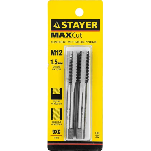 STAYER M12 х 1.5, 2 шт, комплект метчиков (28025-12-1.5-H2)