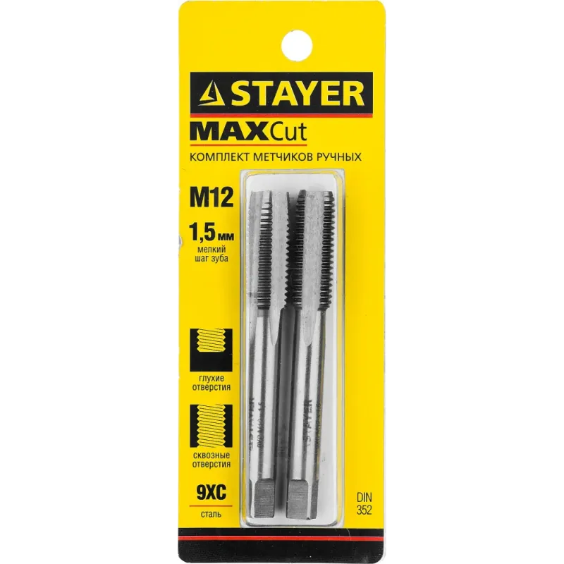 STAYER M12 х 1.5, 2 шт, комплект метчиков (28025-12-1.5-H2)