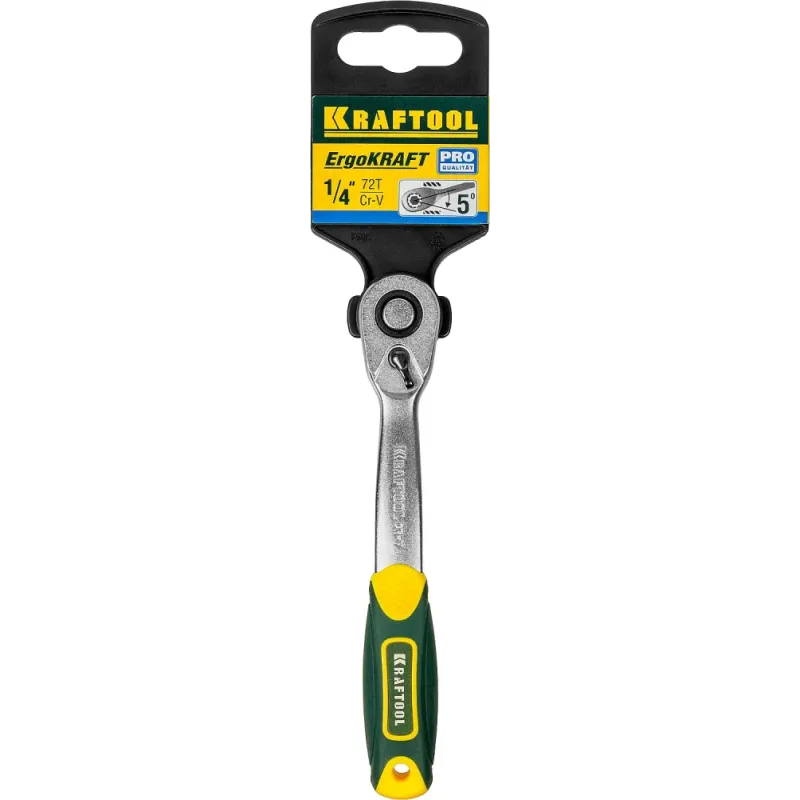 KRAFTOOL 1/4″, 72 зубца, изогнутая трещотка для торцовых головок, Pro (27795-1/4)
