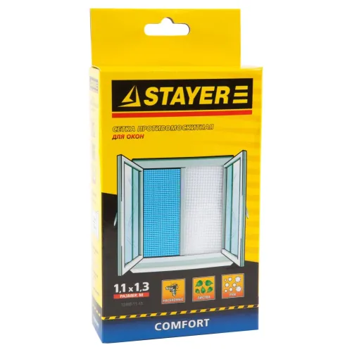 STAYER Comfort, белая, для окон, 1.1 х 1.3 м, с крепежной лентой, противомоскитная сетка (12480-11-13)