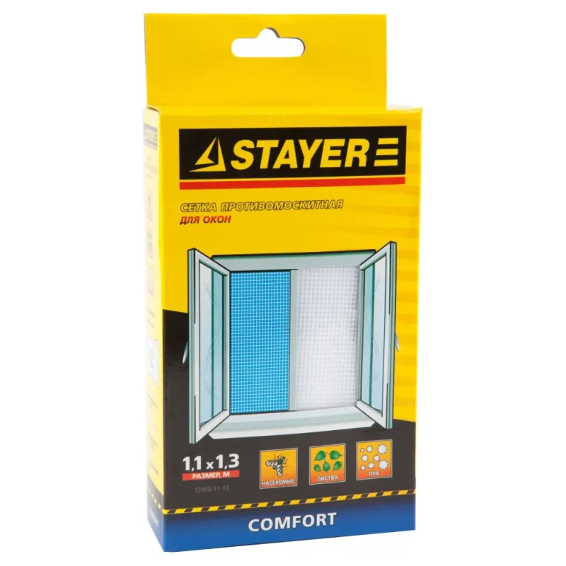STAYER Comfort, белая, для окон, 1.1 х 1.3 м, с крепежной лентой, противомоскитная сетка (12480-11-13)