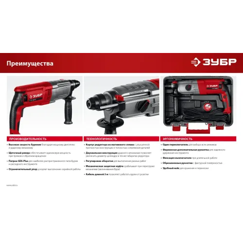 ЗУБР 30 мм, 950 Вт, перфоратор SDS Plus, мет. корпус (П-30-950 М)