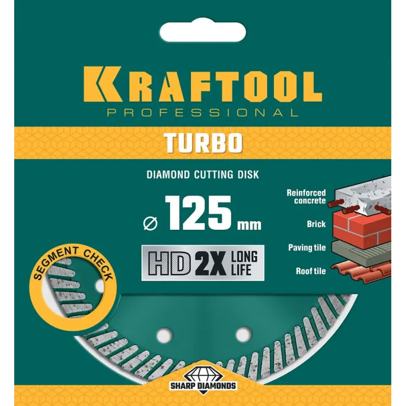 KRAFTOOL Turbo, 125 мм, (22.2 мм, 10 х 2.4 мм), сегментированный алмазный диск (36682-125)