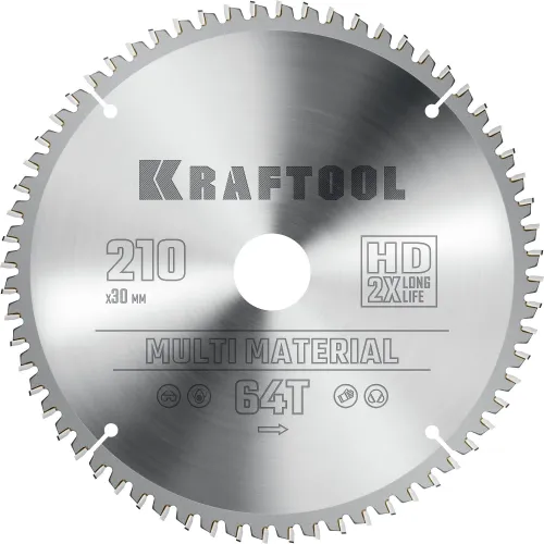 KRAFTOOL Multi Material, 210 х 30 мм, 64Т, пильный диск по алюминию (36953-210-30)