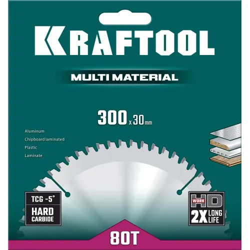 KRAFTOOL Multi Material, 300 х 30 мм, 80Т, пильный диск по алюминию (36953-300-30)