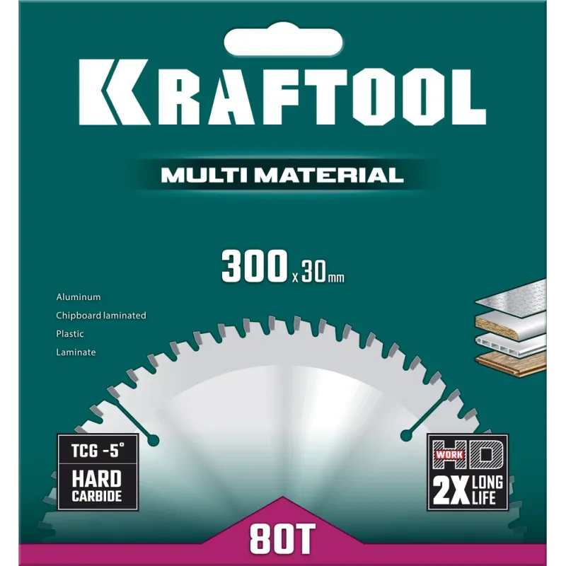 KRAFTOOL Multi Material, 300 х 30 мм, 80Т, пильный диск по алюминию (36953-300-30)