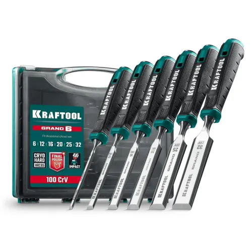 KRAFTOOL GRAND-6 набор стамесок-долот с двухкомпонентной рукояткой, 6 шт