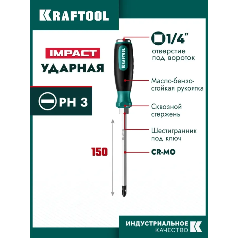 KRAFTOOL Impact PH3, ударная отвертка (250034-3)