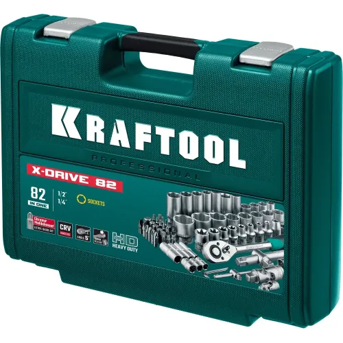 KRAFTOOL X-Drive 82, 82 предм., (1/2″+1/4″), универсальный набор инструмента (27887-H82)