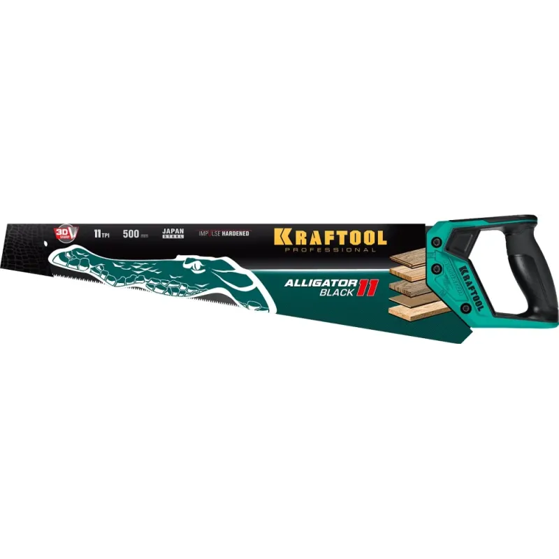 KRAFTOOL Alligator Black 11, 500 мм, ножовка для точного реза (15205-50)