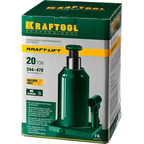 KRAFTOOL KRAFT-LIFT, 20 т, 244 - 478 мм, бутылочный гидравлический домкрат (43462-20)