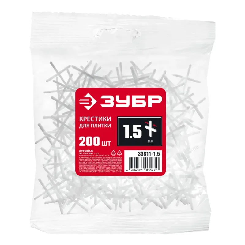 ЗУБР 1.5 мм, 200 шт, крестики для плитки (33811-1.5)