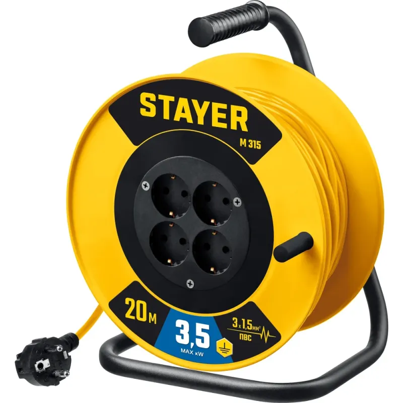 STAYER M-315, ПВС, 3 x 1.5 мм2, 20 м, 3500 Вт, силовой удлинитель на катушке (55078-20)
