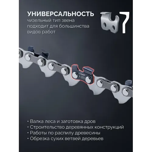 ЗУБР тип 20, 10 см, шаг 3/10″, паз 1.1 мм, 28 звеньев, цепь (71320-10)