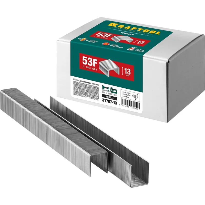KRAFTOOL скобы тип 53F (D/056), 13 мм, калибр 23GA. 5000 шт (31787-13)
