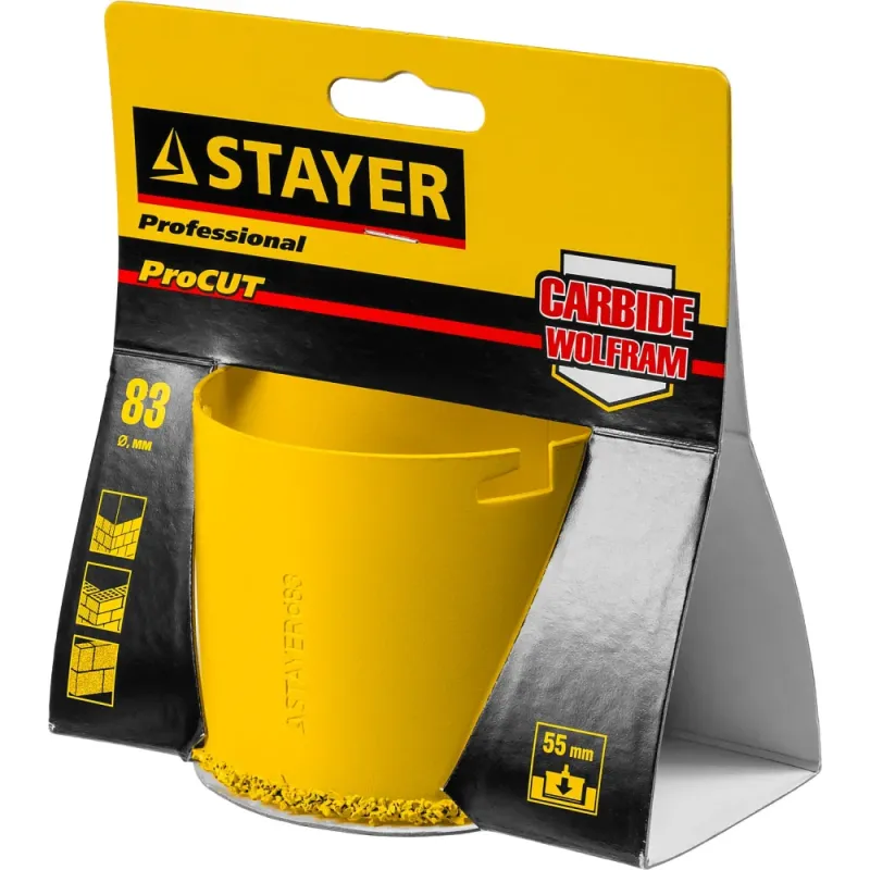 STAYER 83 мм, L 55 мм, карбид вольфрама, кольцевая коронка, Professional (33345-83)